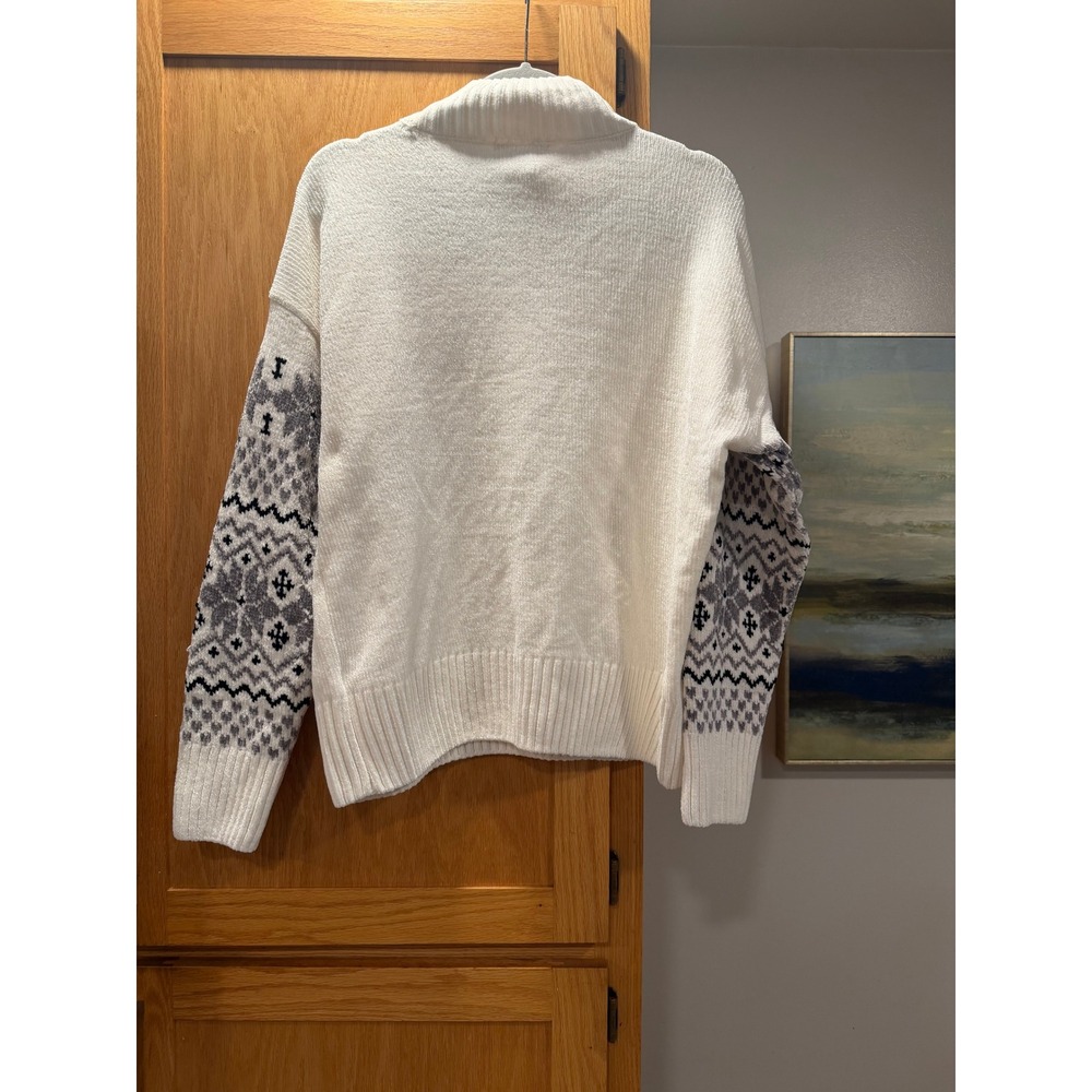 Christian Siriano New York Womens White Fair Isle Sleeve Mock Neck Sweater Large - Picture 6 of 6